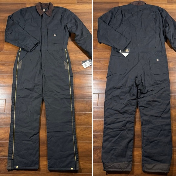 Dickies Premium‎ Men's Size Medium Tall MT Black Canvas Duck Insulated Coverall - Picture 1 of 16
